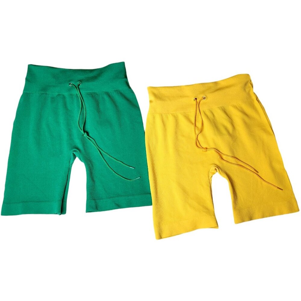 AQ-Sport Shorts Small - Medium Womens Yellow & Green Cotton Set of 2 Ribbed NWT